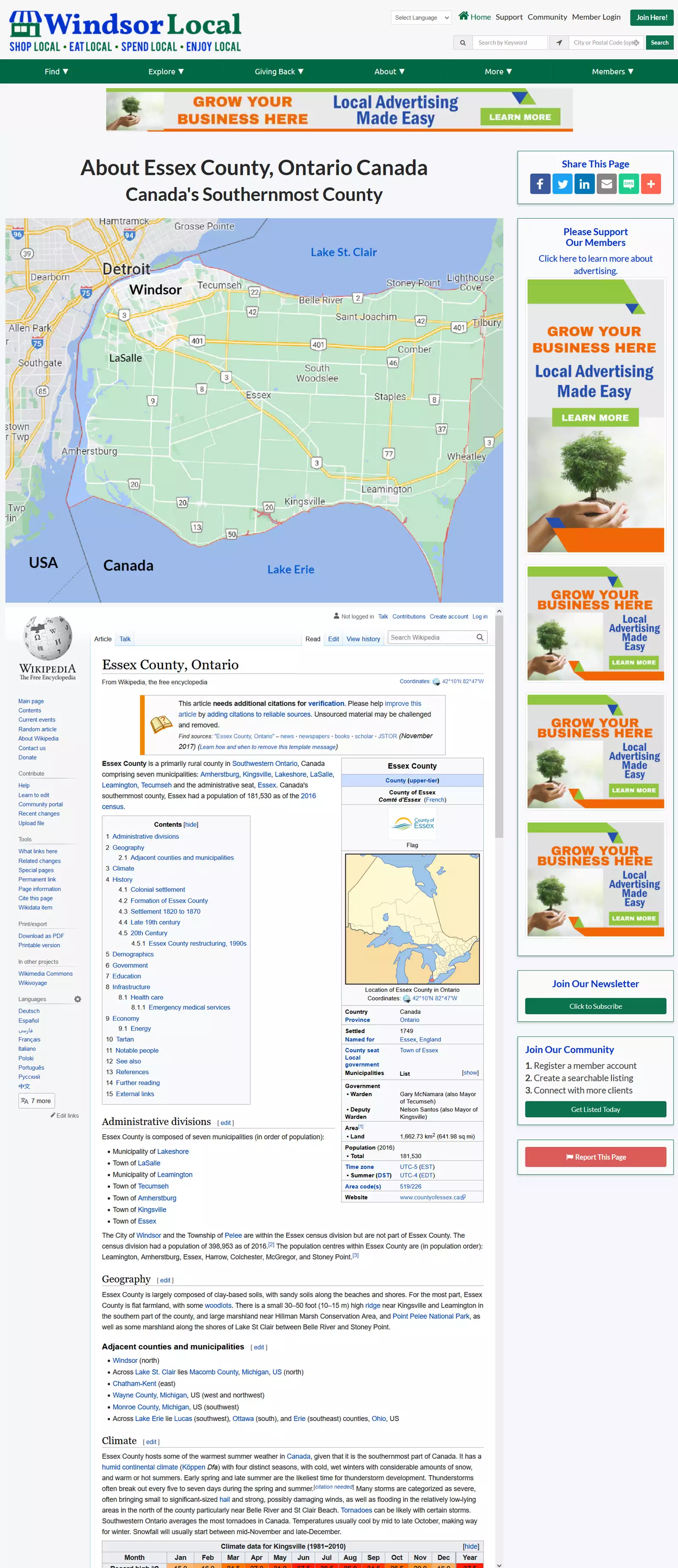 Windsor Local About - Essex County, Ontario Information view