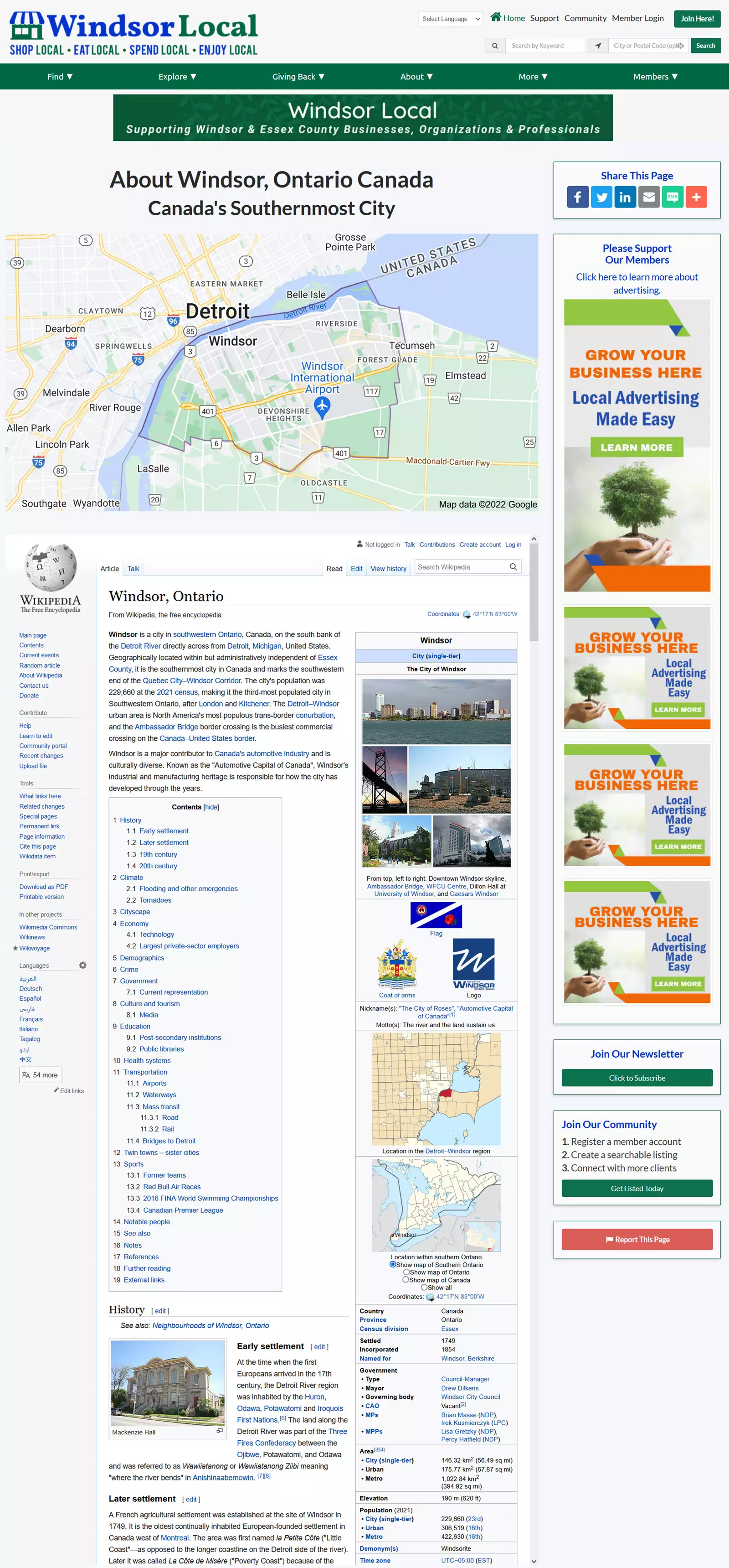 Windsor Local About - Windsor, Ontario Information view