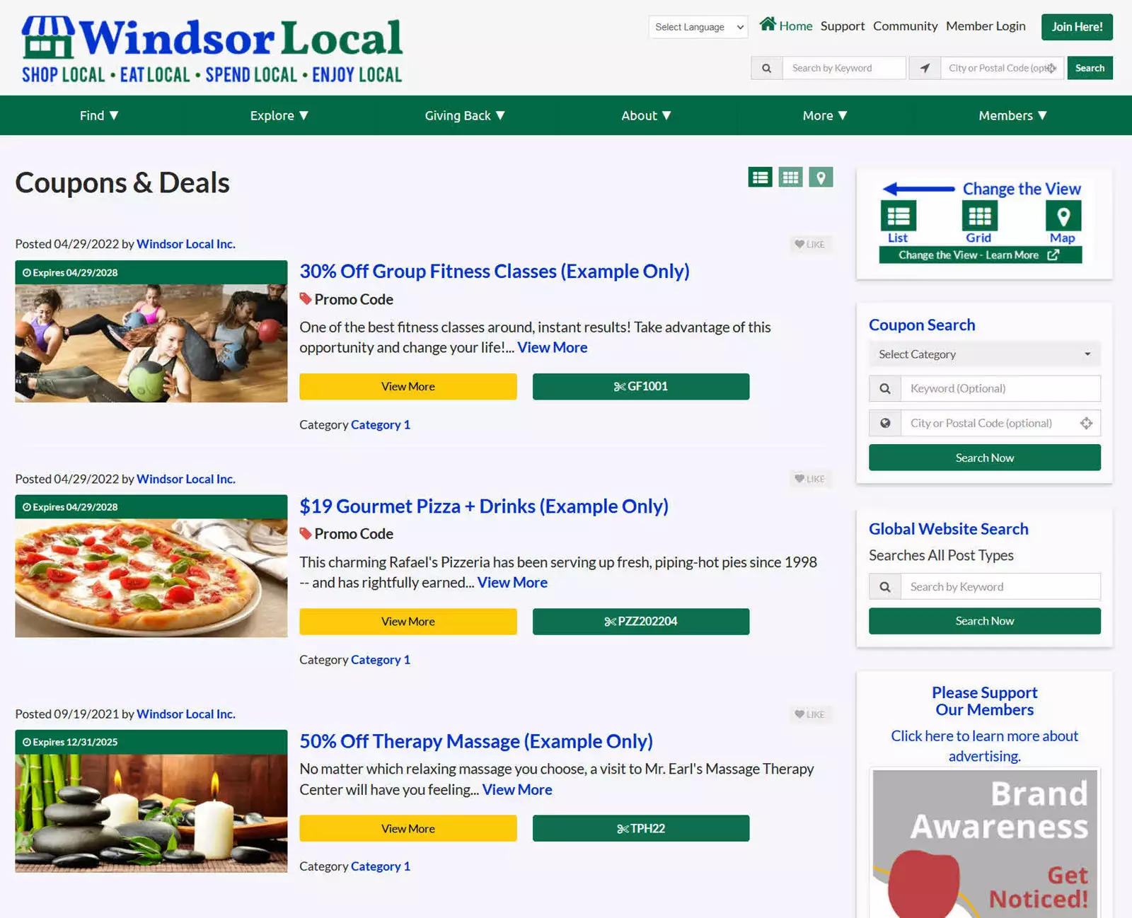 Windsor Local Coupon Search Summary Results view