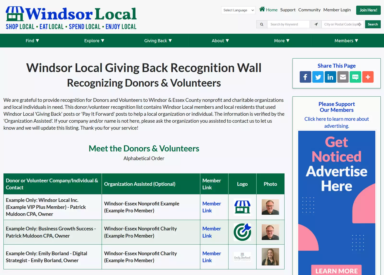Windsor Local Giving Back - Recognition Wall view