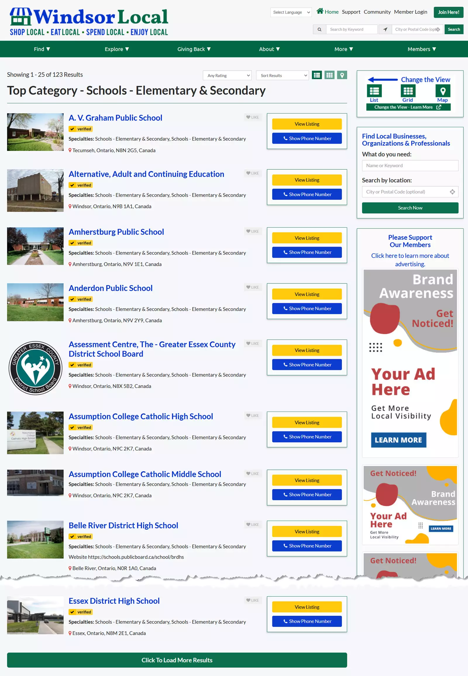 Windsor Local Schools - Elementary & Secondary Search Summary Results view