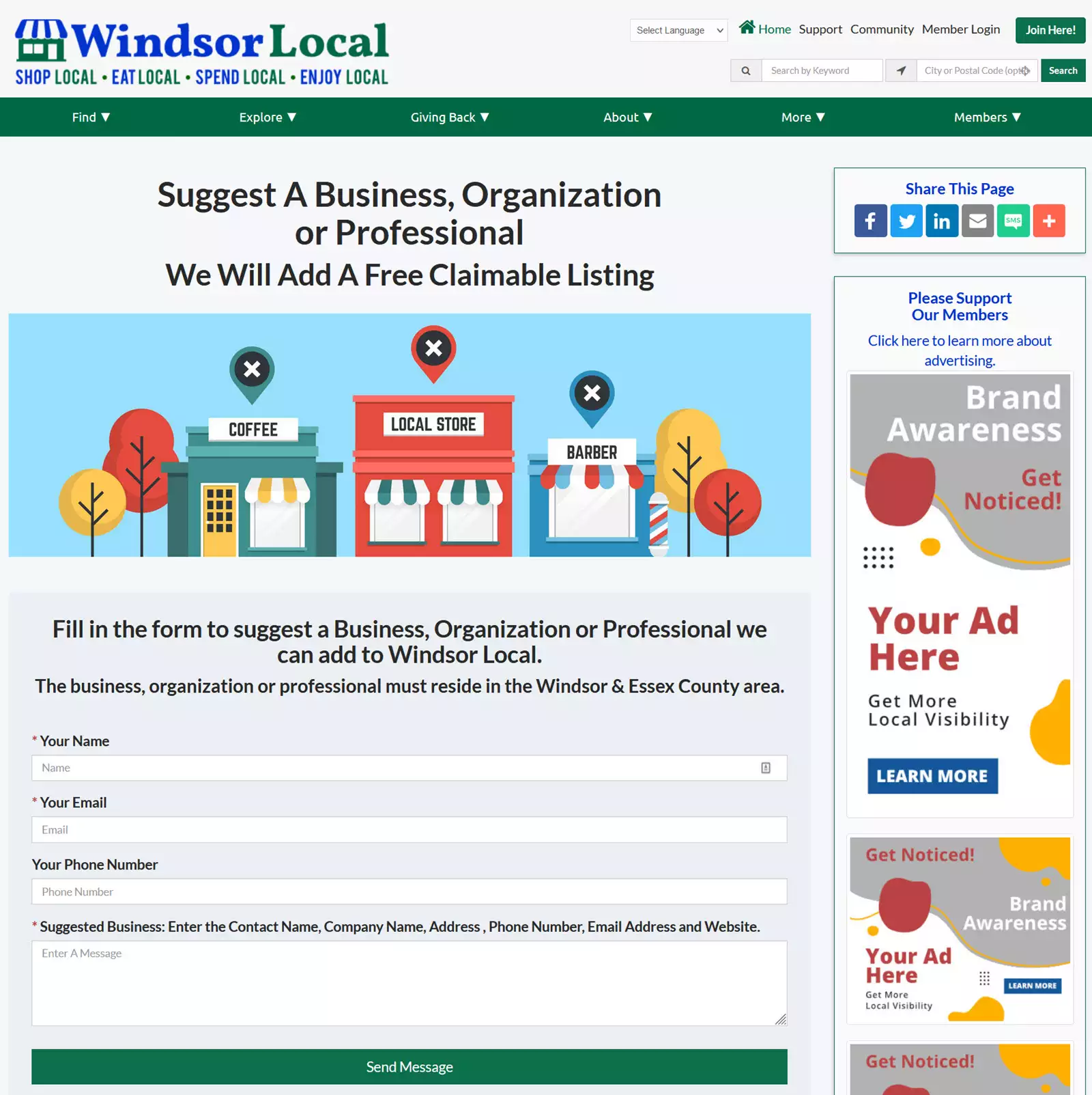 Windsor Local More - Suggest A Business view