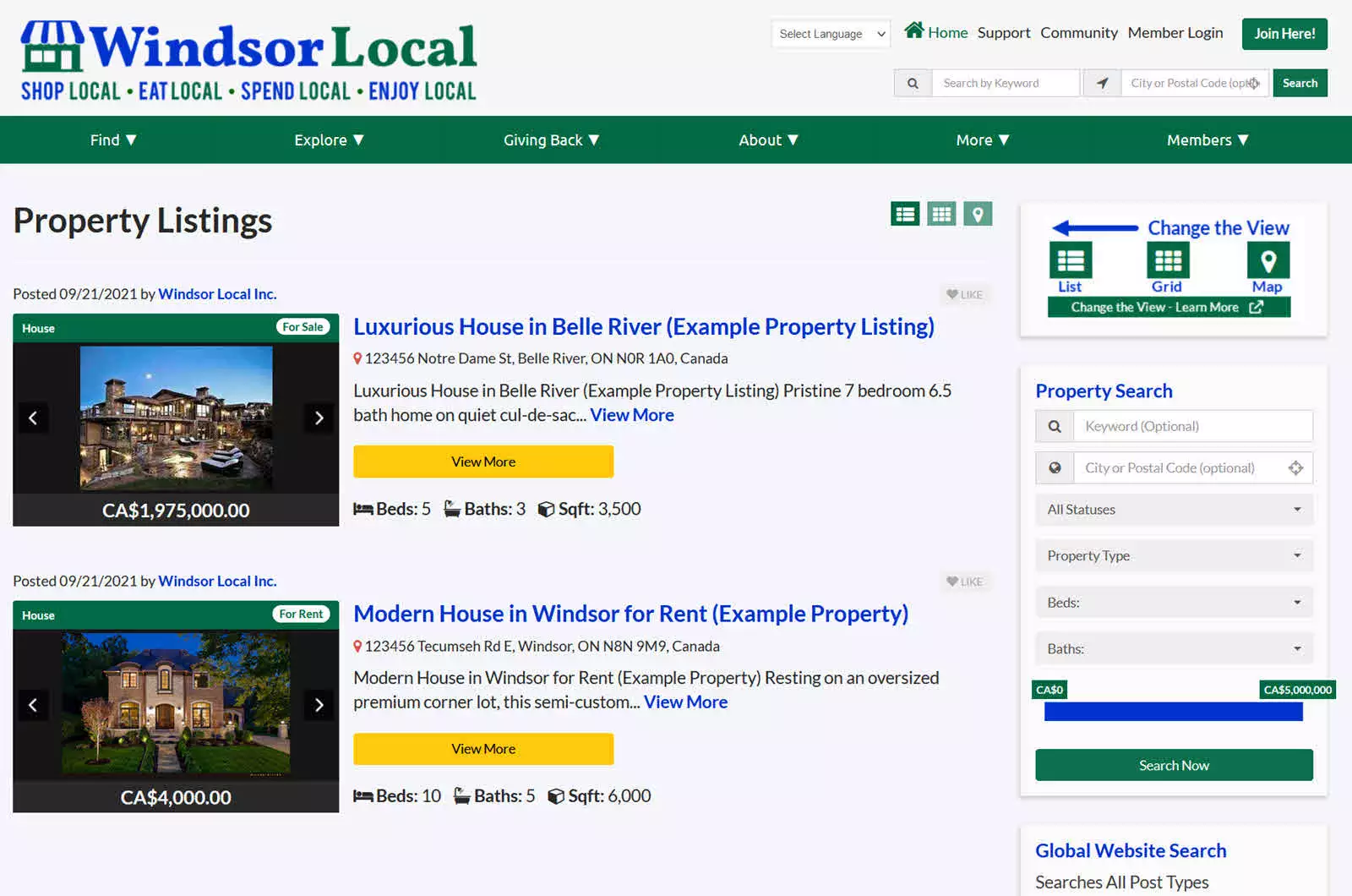 Windsor Local Property Search Summary Results view